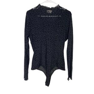 Ember Womens Leopard Long Sleeve Mesh Bodysuit NOWT XL
